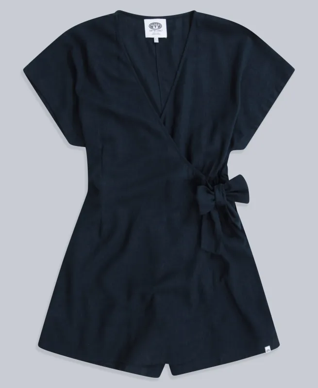 Linen Womens Wrap Playsuit - Light Blue sold by Animal