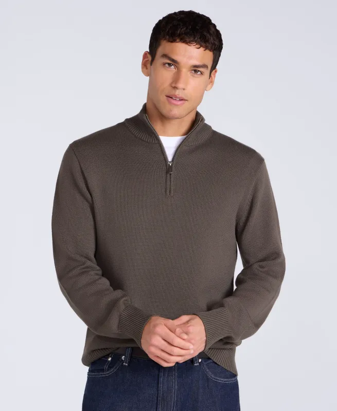 Mens Ribbed Quarter Zip Jumper - Khaki made by Animal