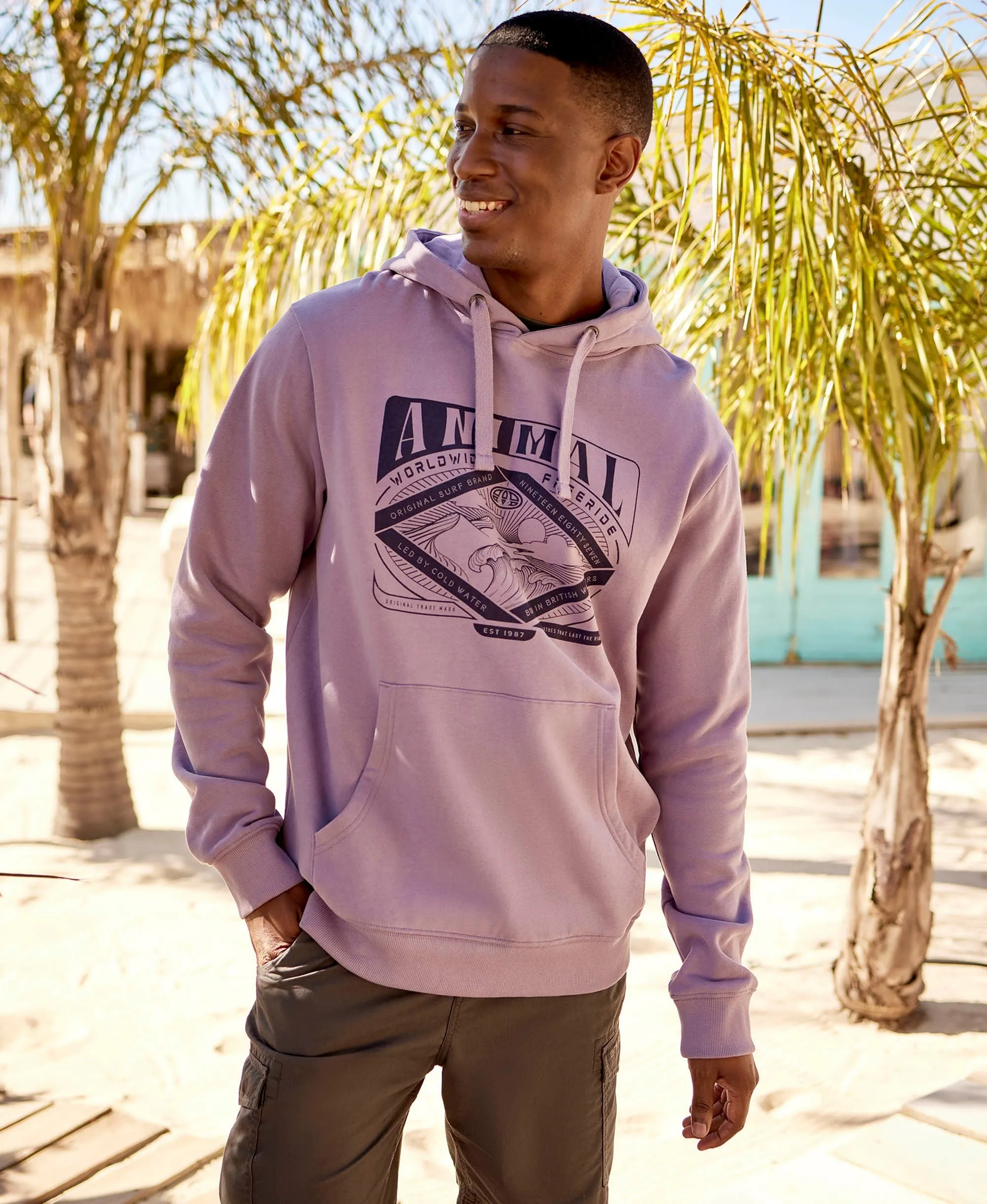 River Front Graphic Print Mens Organic Hoodie - Lilac sold by Animal
