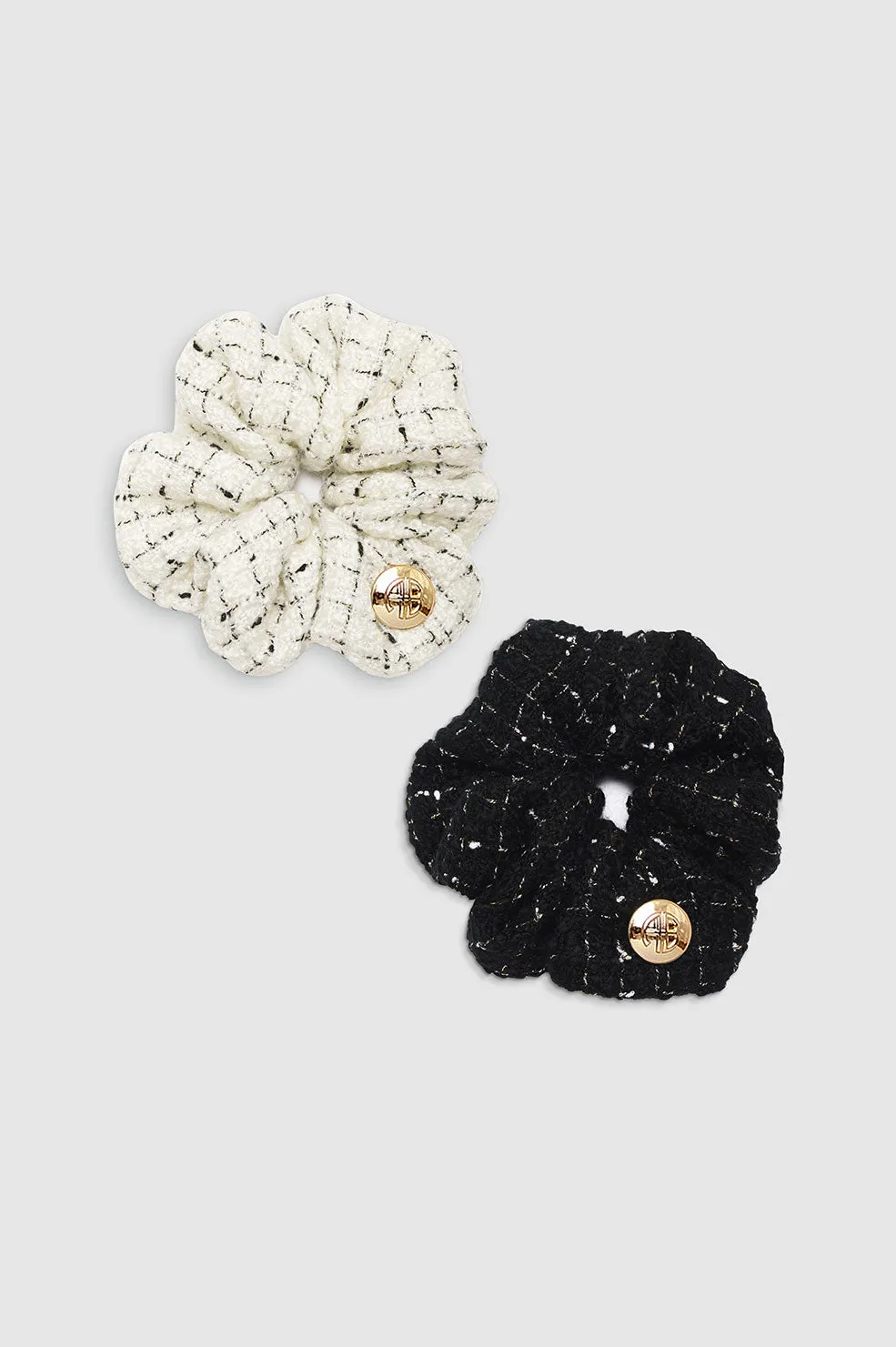 Camellia Scrunchie 2 Pack - Cream And Black Tweed sold by Anine Bing
