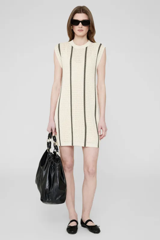 Lanie Dress - Ivory And Army Green Stripe sold by Anine Bing