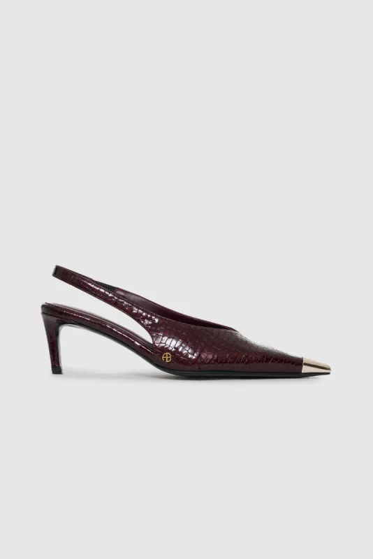 Nina Heels With Metal Toe Cap - Burgundy Small Embossed sold by Anine Bing
