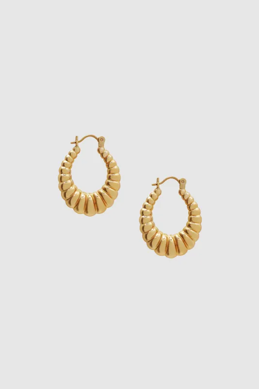 Oval Ribbed Hoop Earrings - 14k Gold sold by Anine Bing