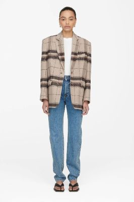 Quinn Blazer - Khaki Plaid sold by Anine Bing