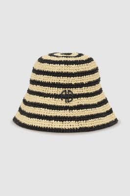 Cami Bucket Hat - Black And Natural Stripe sold by Anine Bing