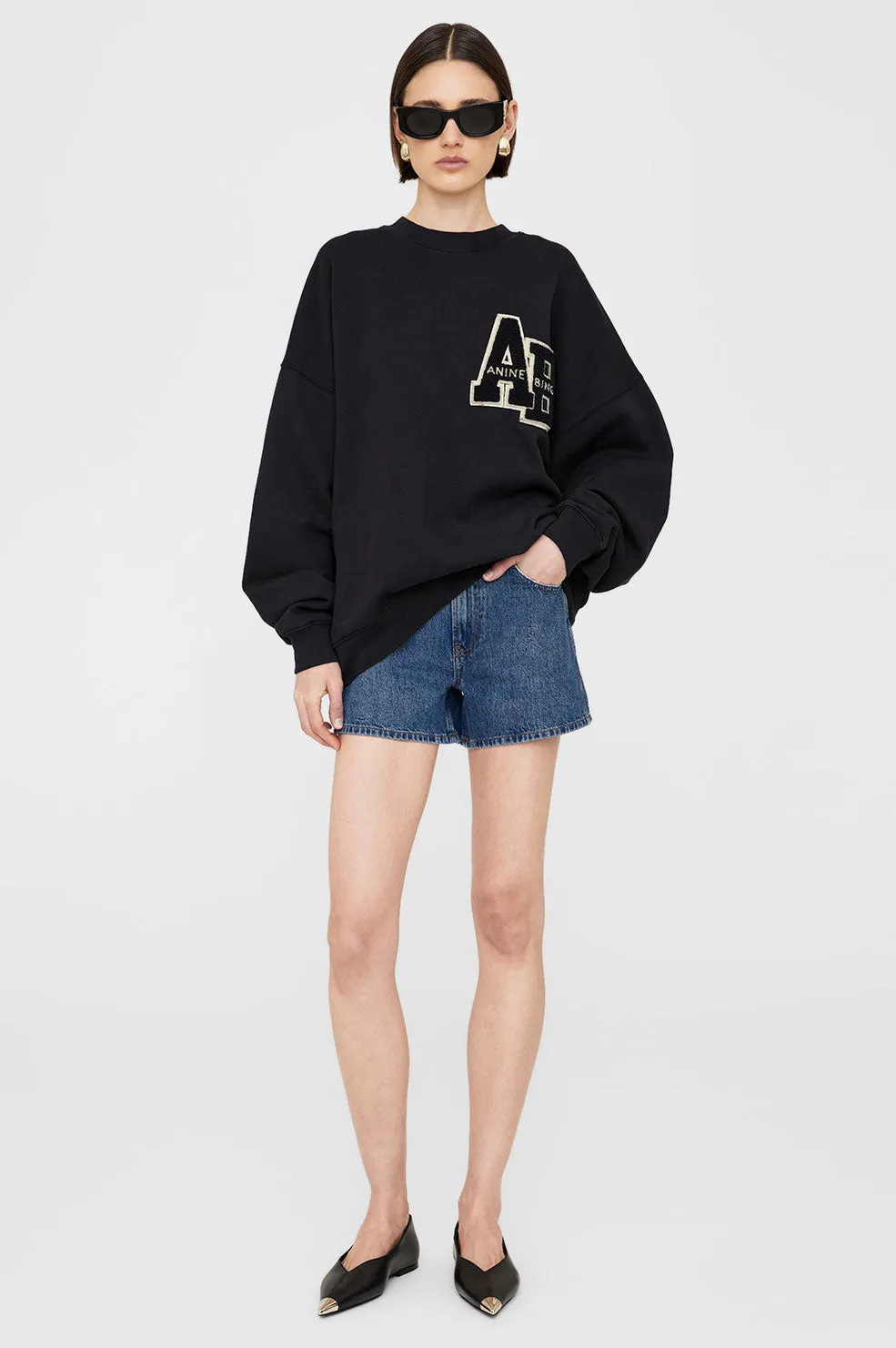 Miles Oversized Sweatshirt Letterman - Black sold by Anine Bing