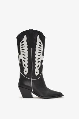 Mid Calf Tania Boots - Black And White sold by Anine Bing