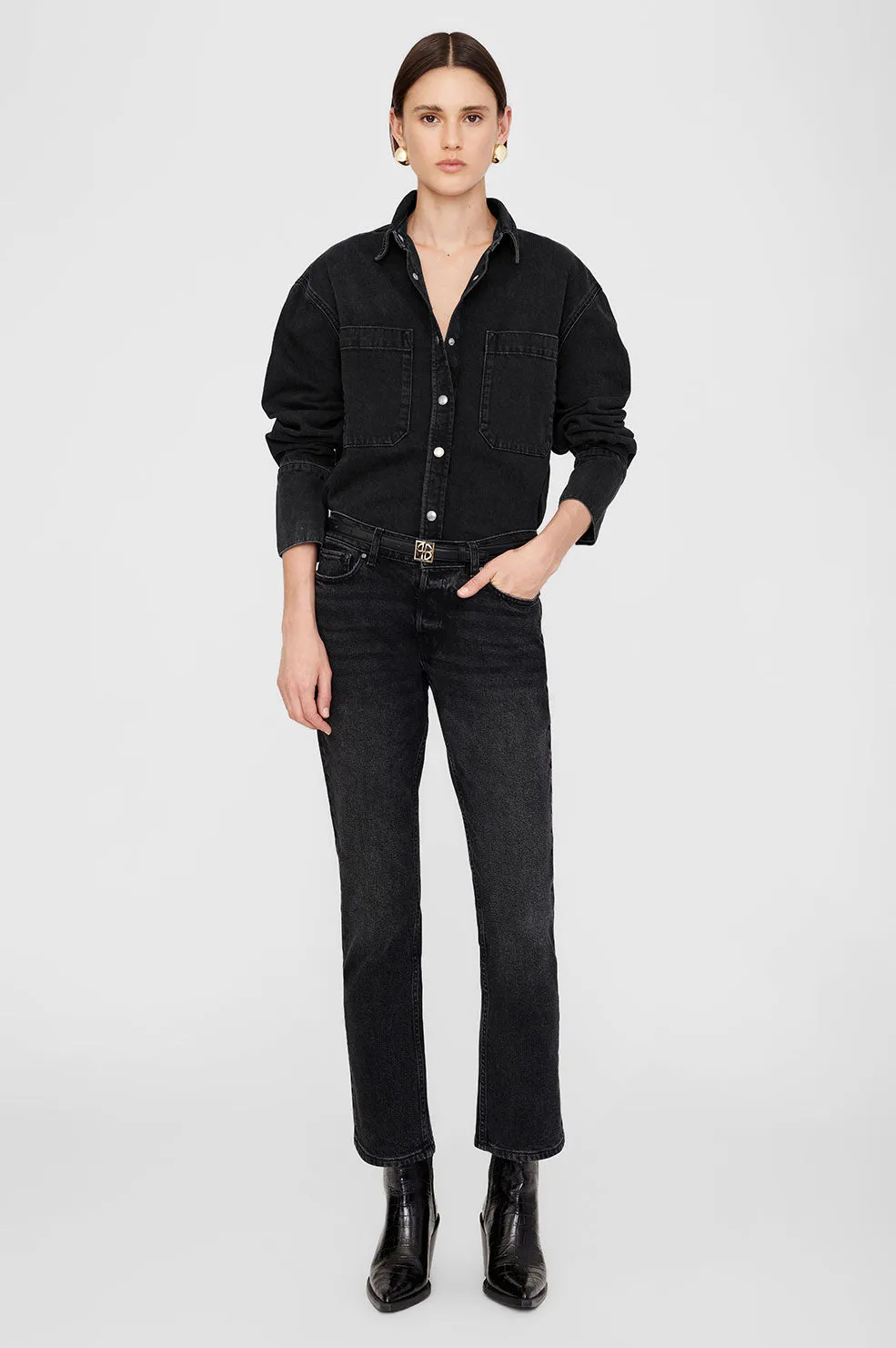 Dante Shirt - Iron Black Denim sold by Anine Bing