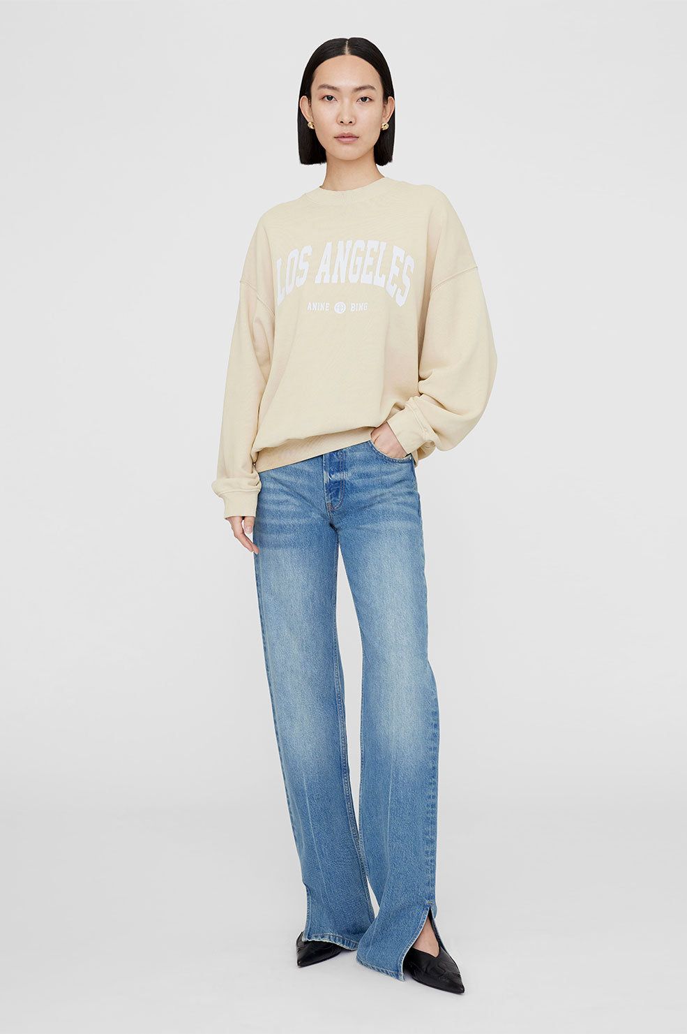 Jaci Sweatshirt University Los Angeles - Washed Faded Yellow sold by Anine Bing