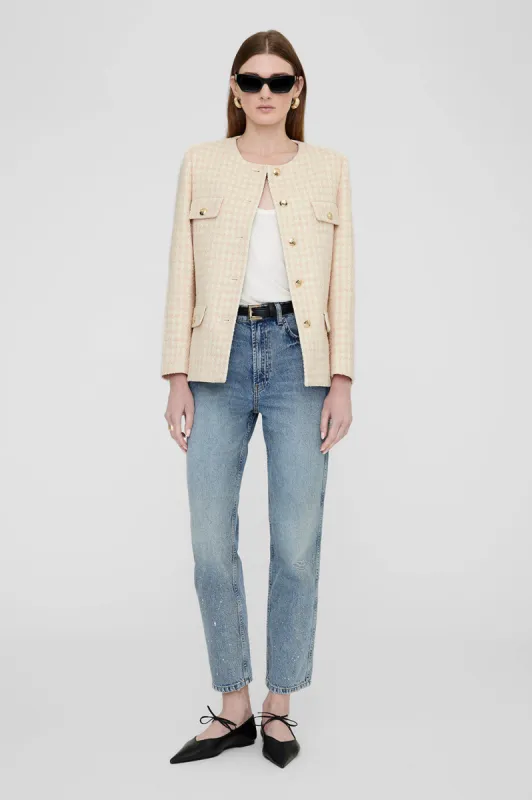 Janet Jacket - Cream And Peach Houndstooth sold by Anine Bing