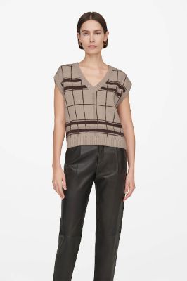 Fiona Sweater Vest - Khaki Plaid sold by Anine Bing