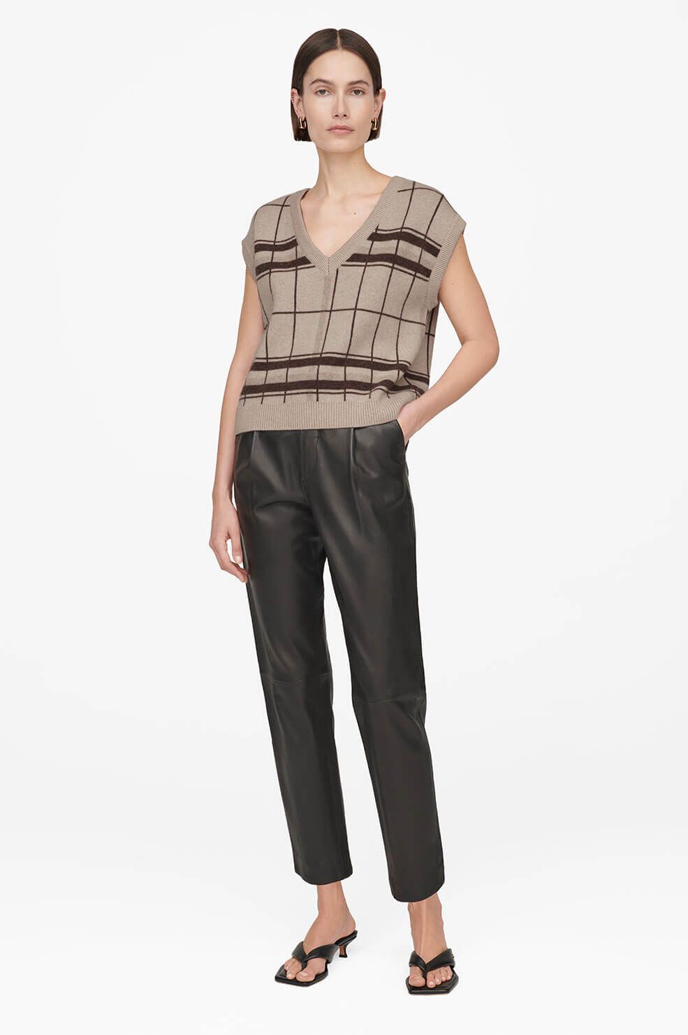 Fiona Sweater Vest - Khaki Plaid sold by Anine Bing product image thumbnail 3