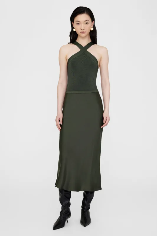 Bar Silk Skirt - Dark Olive sold by Anine Bing