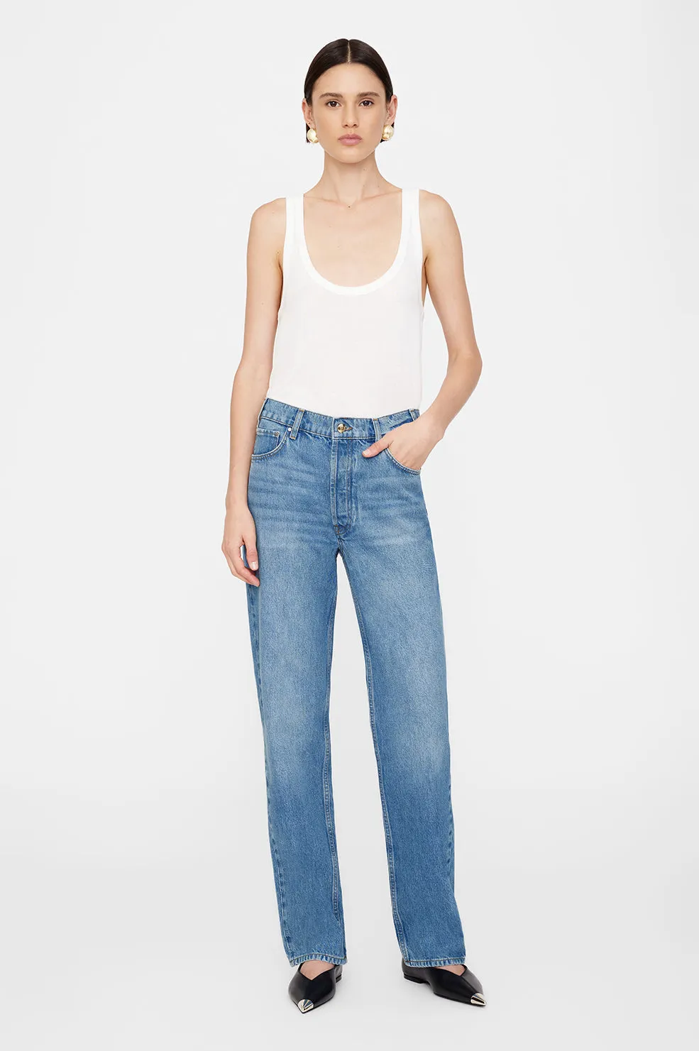 Gavin Long Jean - Atlantic Blue sold by Anine Bing