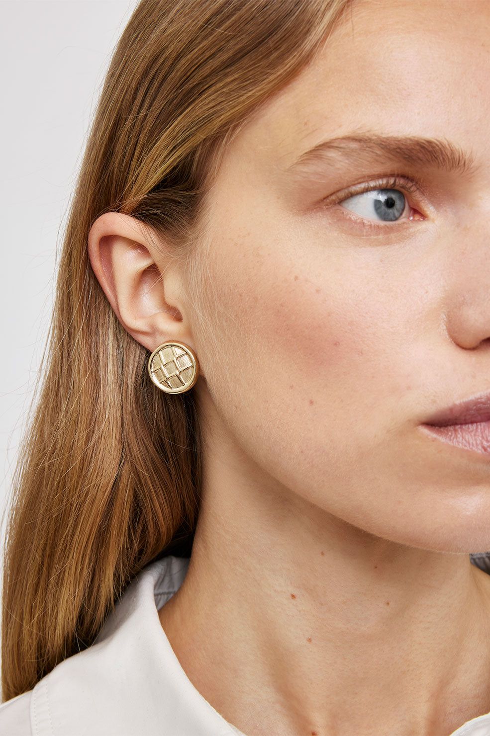 Textured Button Stud Earrings - 14k Gold sold by Anine Bing product image thumbnail 2