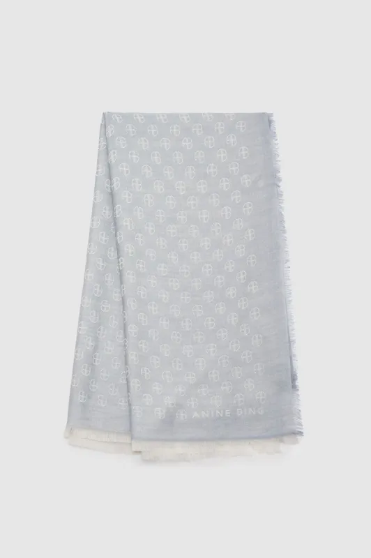 Saige Scarf - Grey And Cream Monogram sold by Anine Bing