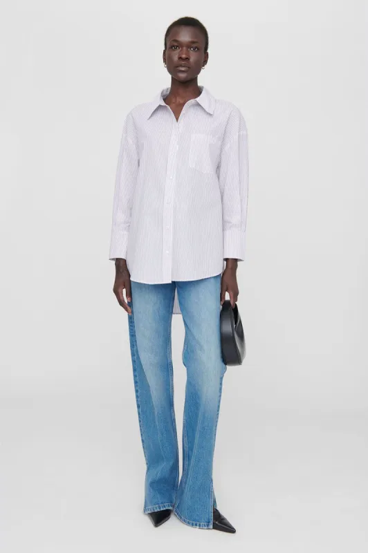 Mika Shirt - White And Lavender Stripe sold by Anine Bing