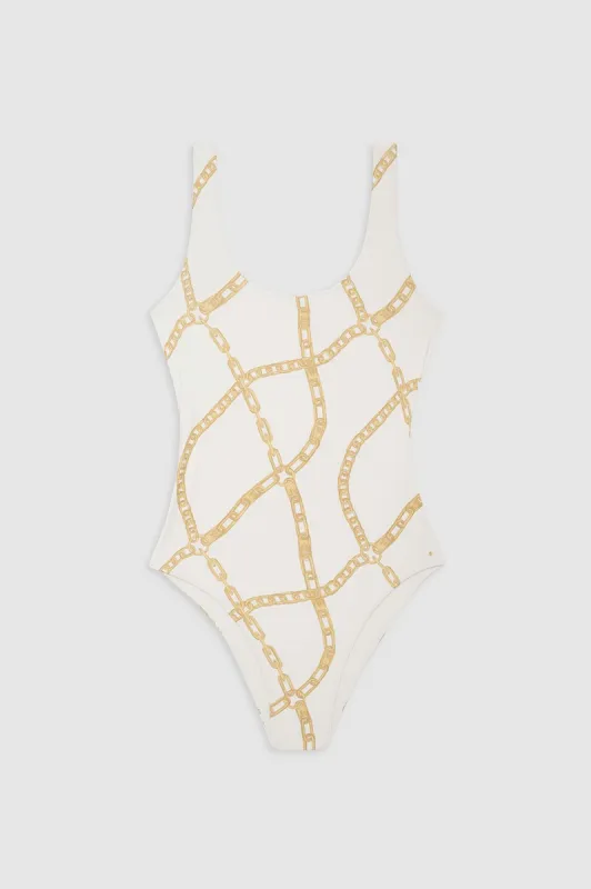 Jace One Piece - Cream And Tan Link Print sold by Anine Bing