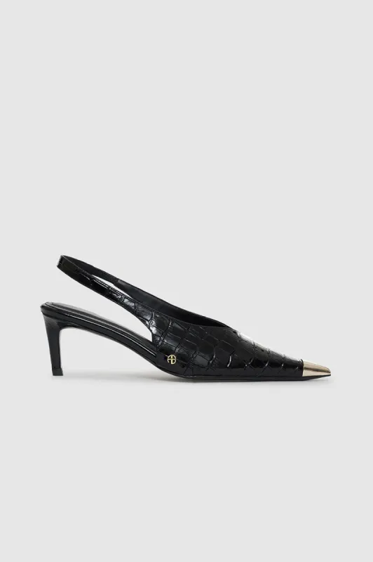 Nina Heels With Metal Toe Cap - Black Embossed sold by Anine Bing