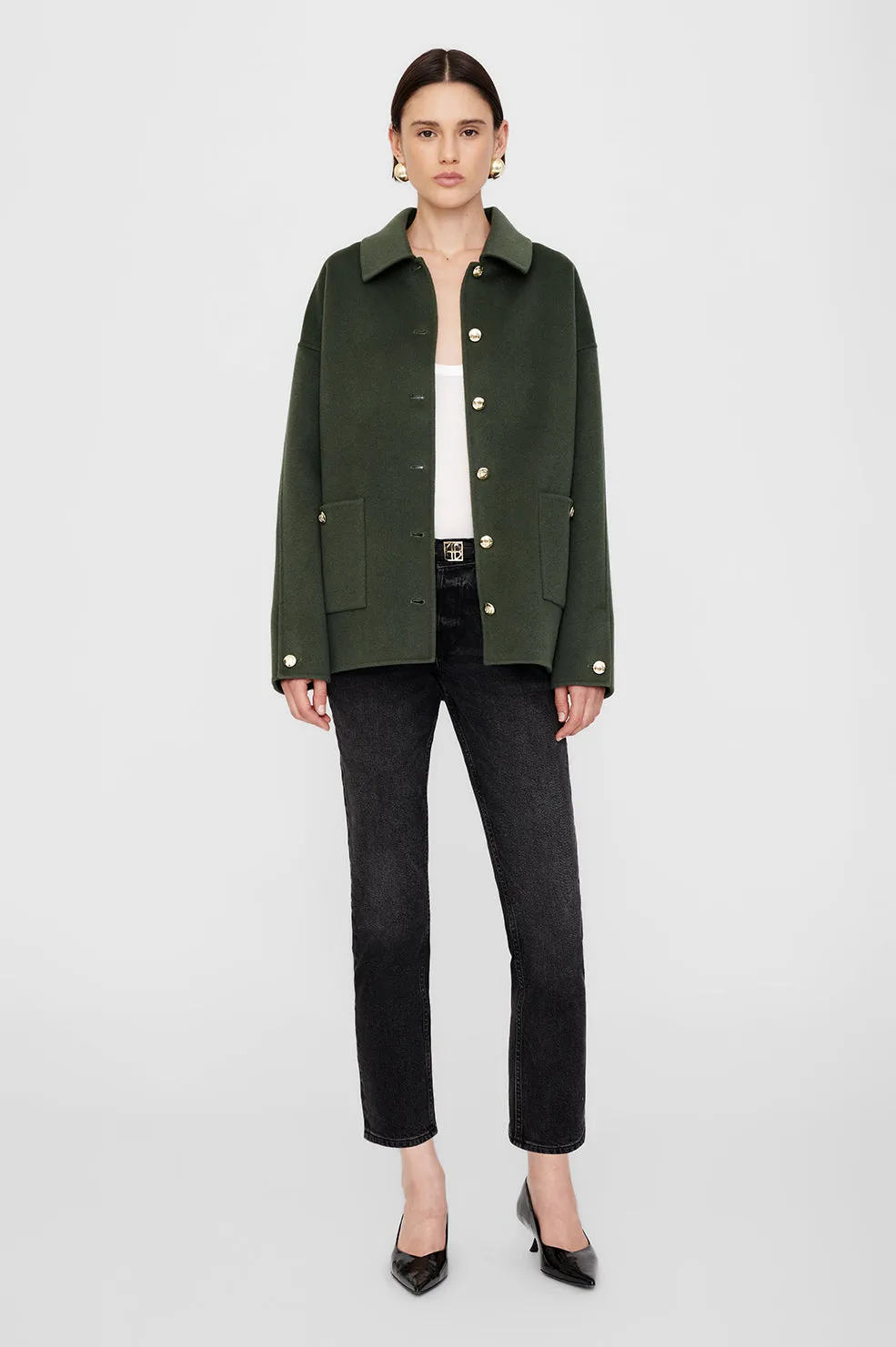 Luca Jacket - Olive Cashmere Blend sold by Anine Bing