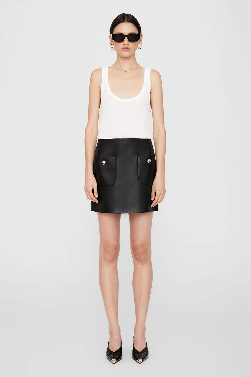 Finn Skirt - Black Leather sold by Anine Bing