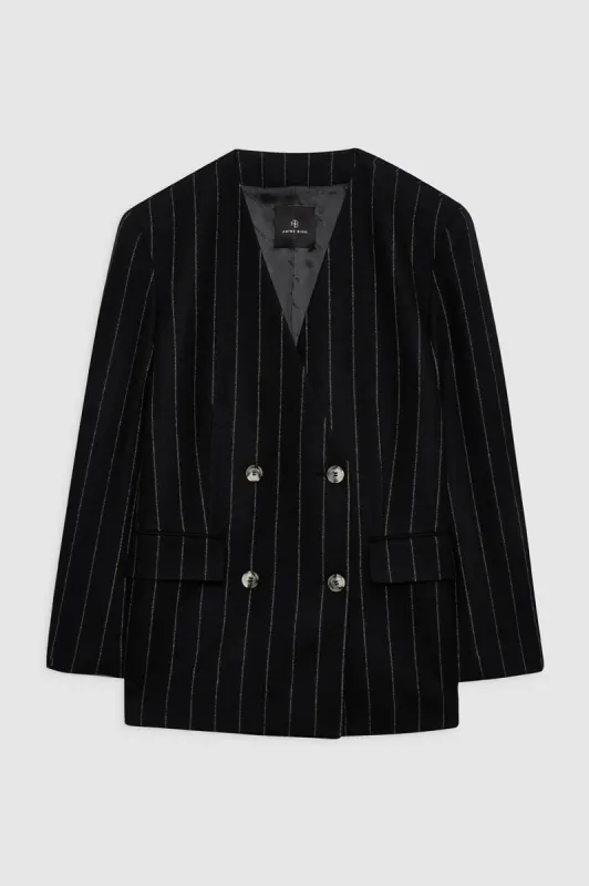 Maron Blazer - Dark Grey Pinstripe sold by Anine Bing