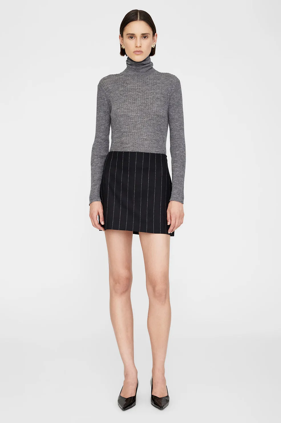 Tierra Skirt - Dark Grey Pinstripe sold by Anine Bing