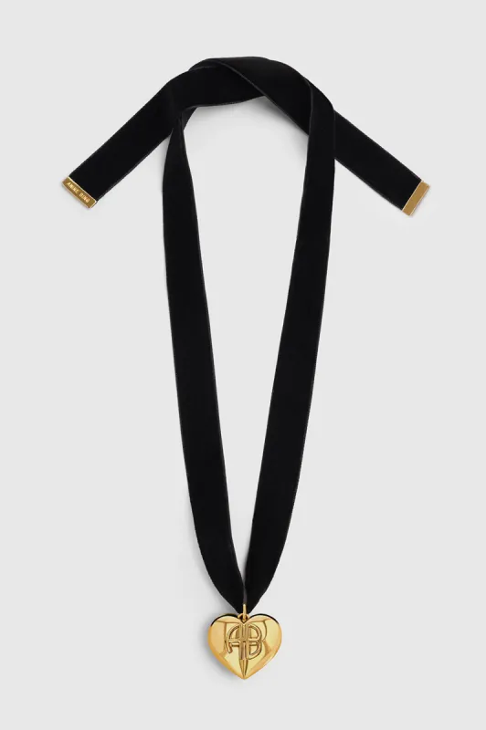 Chunky Heart Velvet Choker - Black And Gold sold by Anine Bing