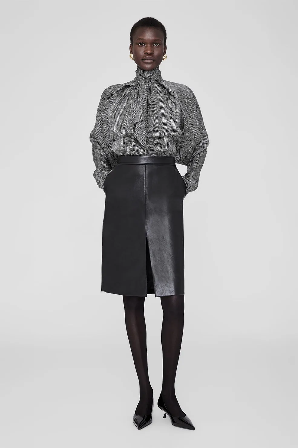 Rachel Top - Black And White Herringbone sold by Anine Bing