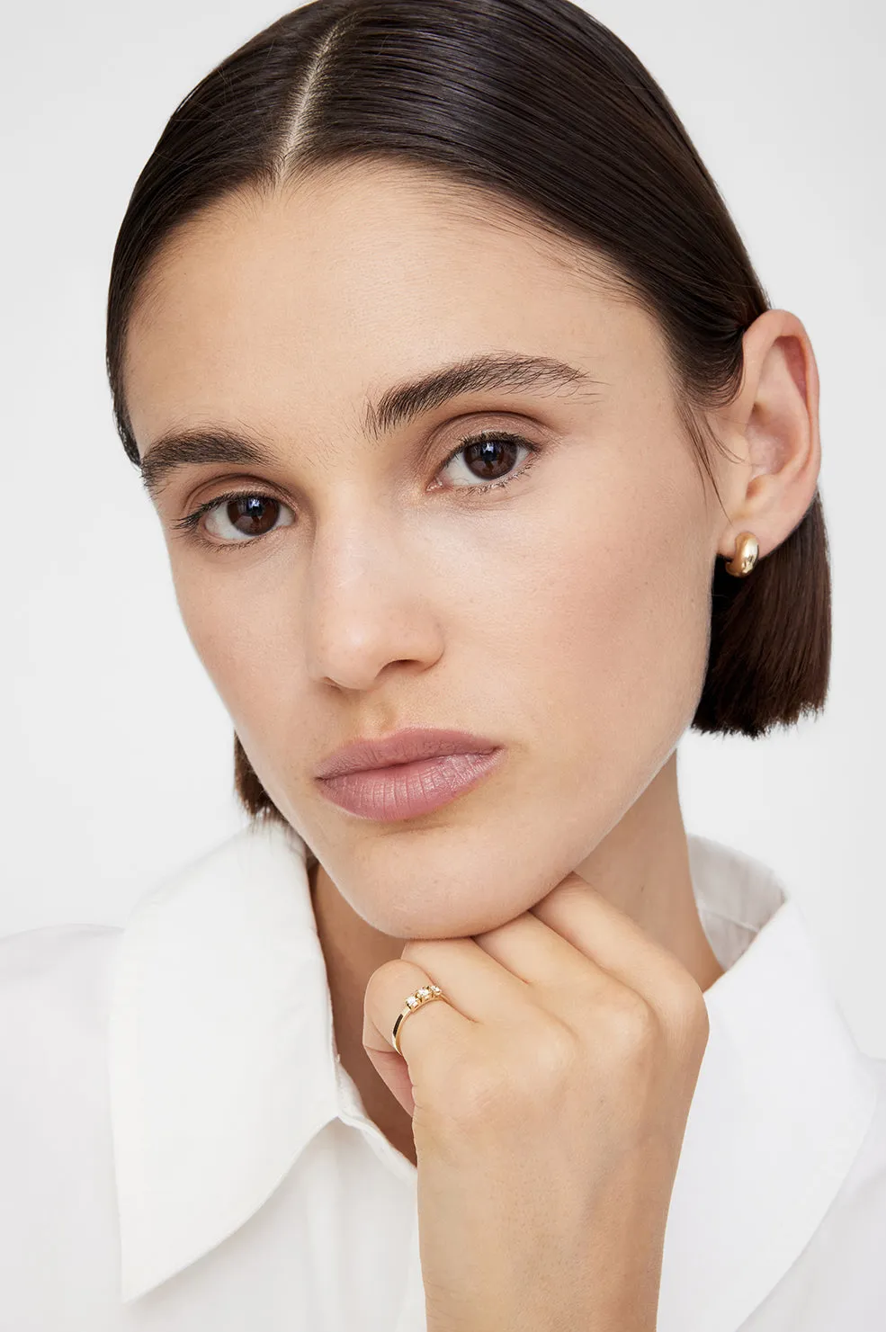 Three Stone Diamond Pinky Ring - 14k Gold sold by Anine Bing product image thumbnail 2