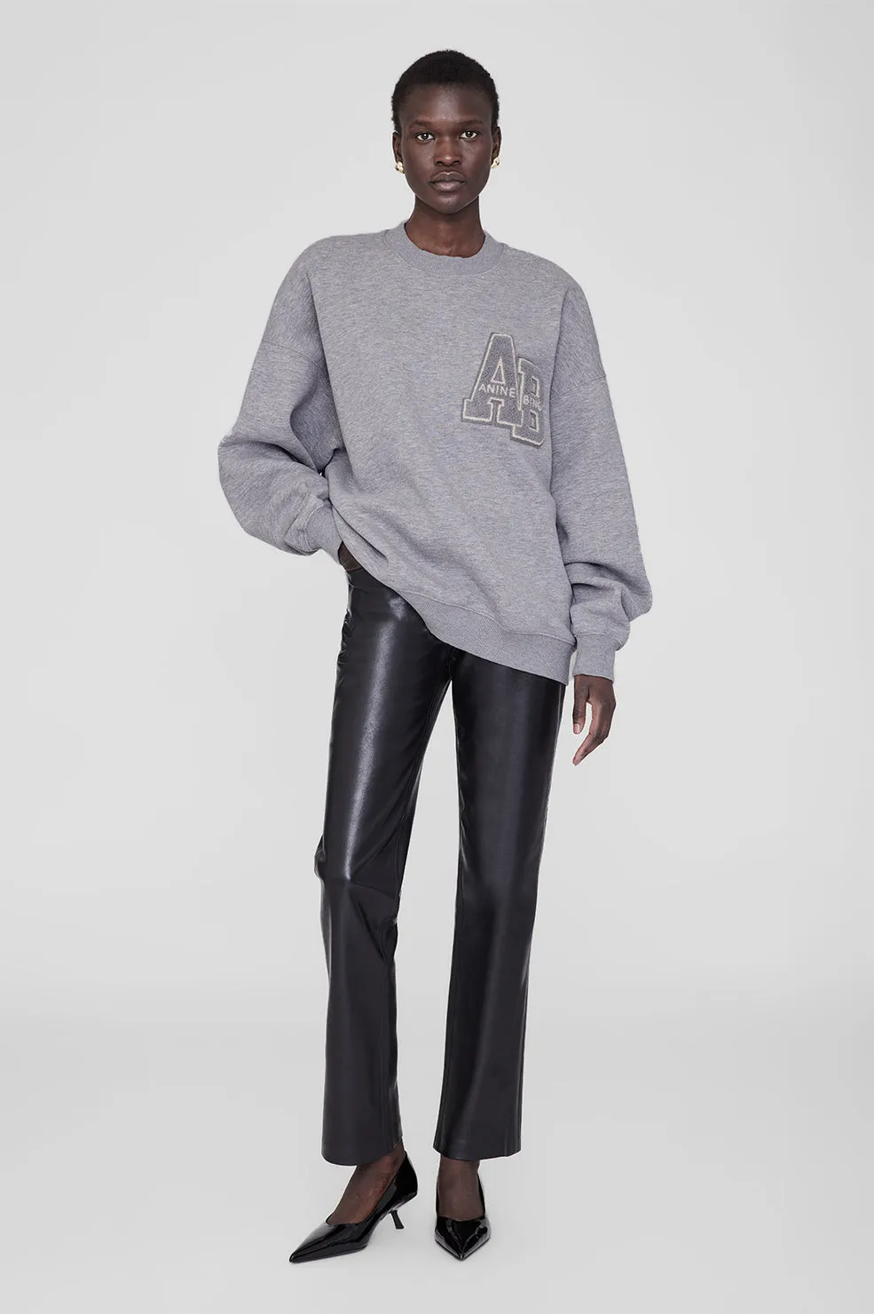 Miles Oversized Sweatshirt Letterman - Medium Heather Grey sold by Anine Bing