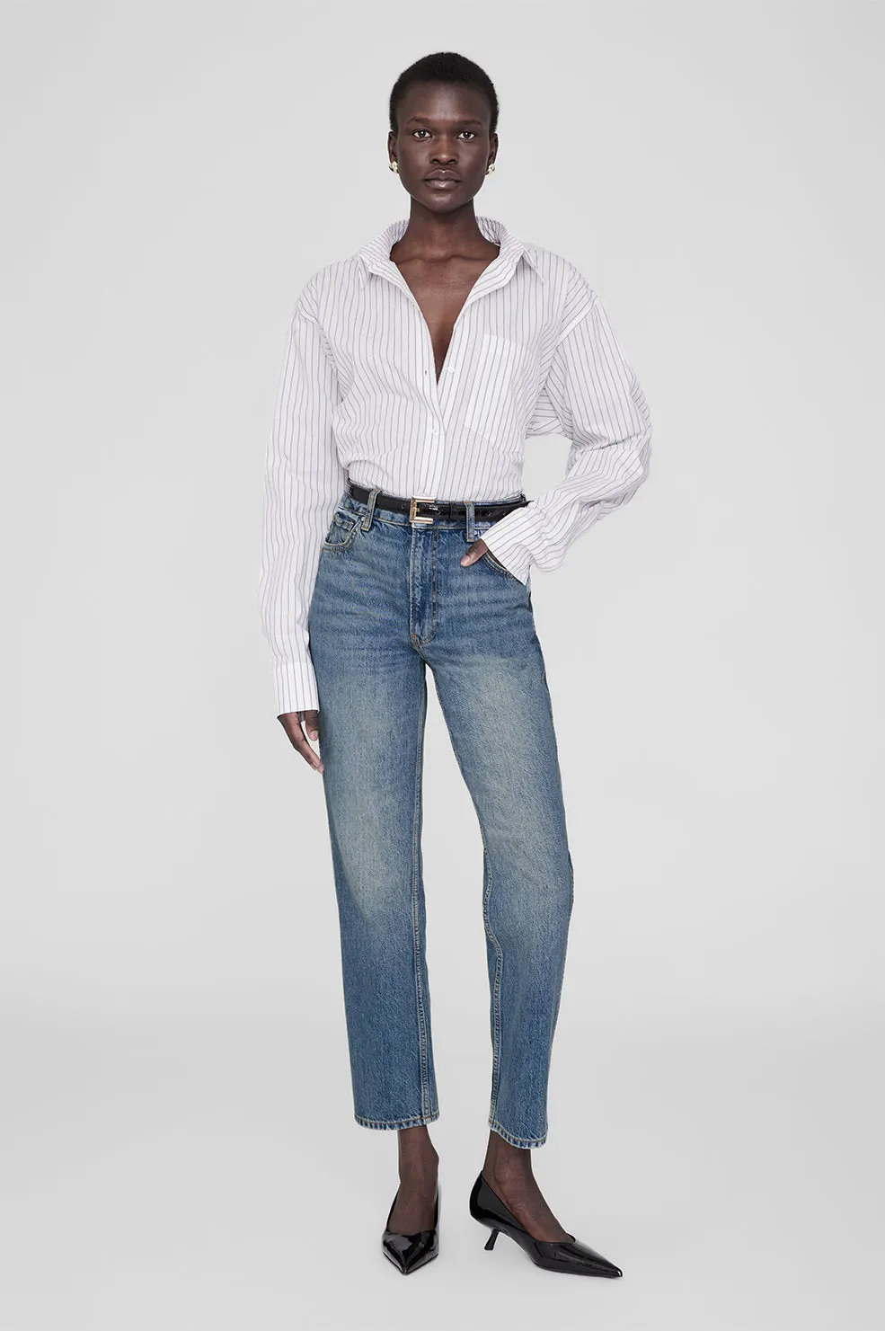 Braxton Shirt - White And Bordeaux Monogram Stripe sold by Anine Bing product image thumbnail 5