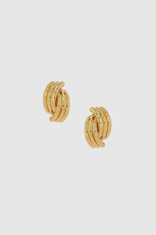 Crossover Ribbed Earrings - Gold sold by Anine Bing