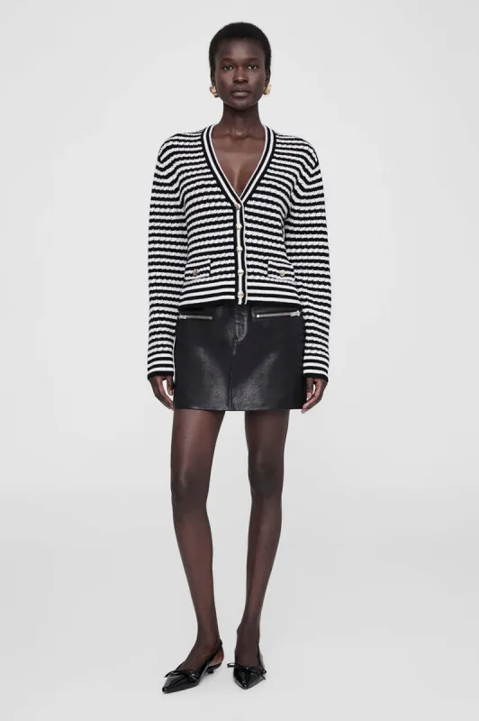 Gwen Cardigan - Black And Ivory Stripe made by Anine Bing