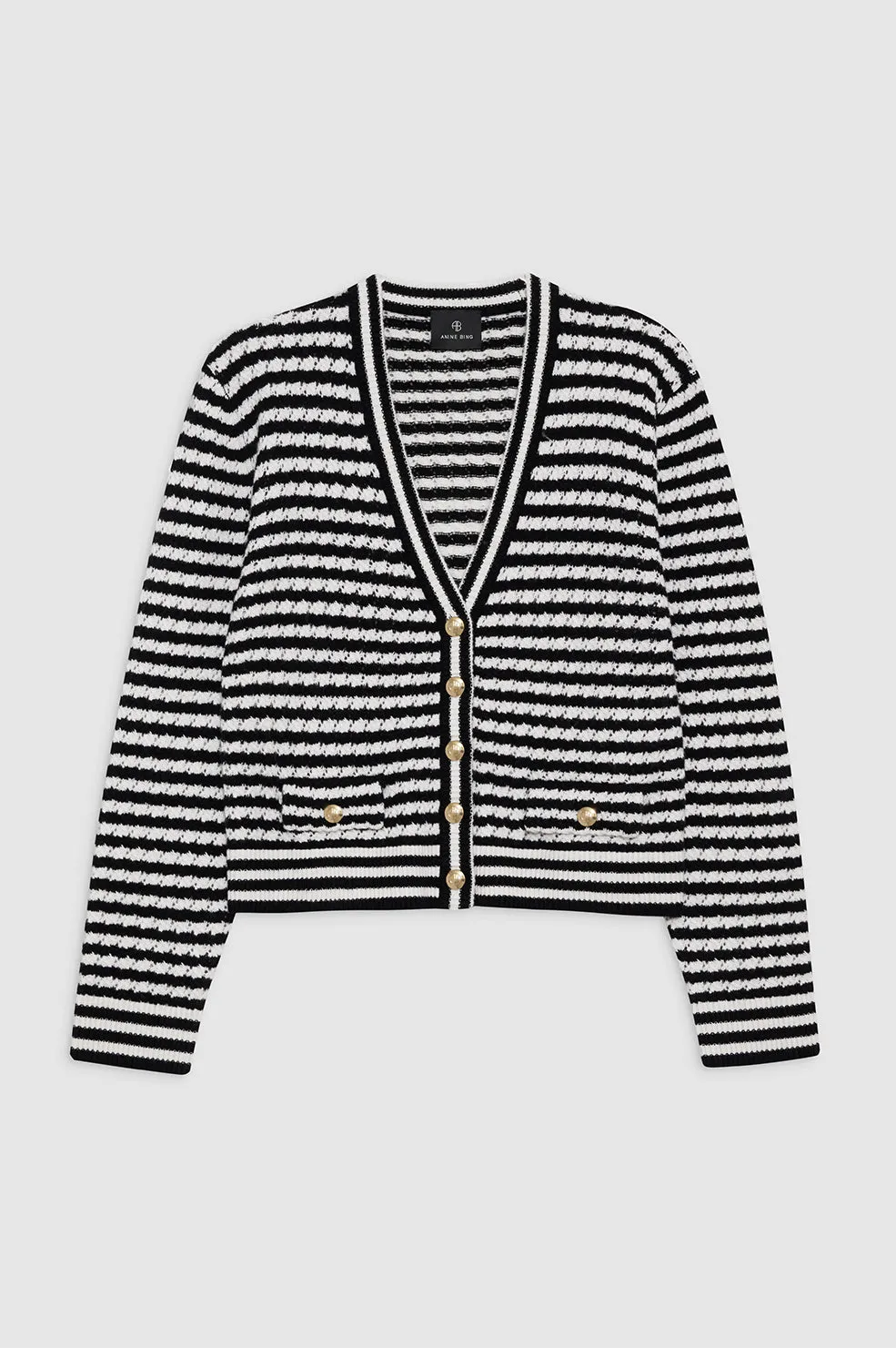 Gwen Cardigan - Black And Ivory Stripe sold by Anine Bing product image thumbnail 3