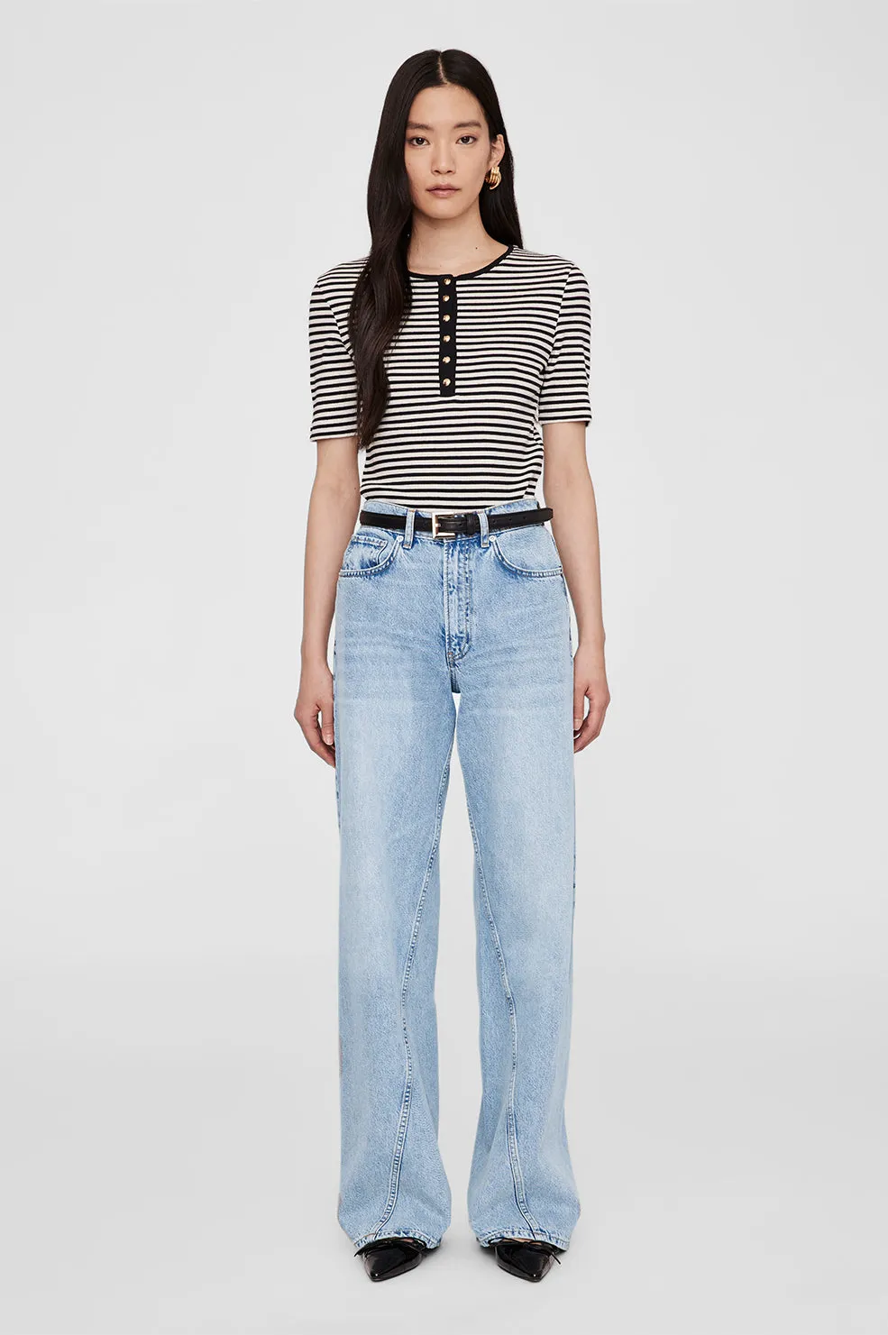 Alessia Tee - Cream And Black Stripe sold by Anine Bing