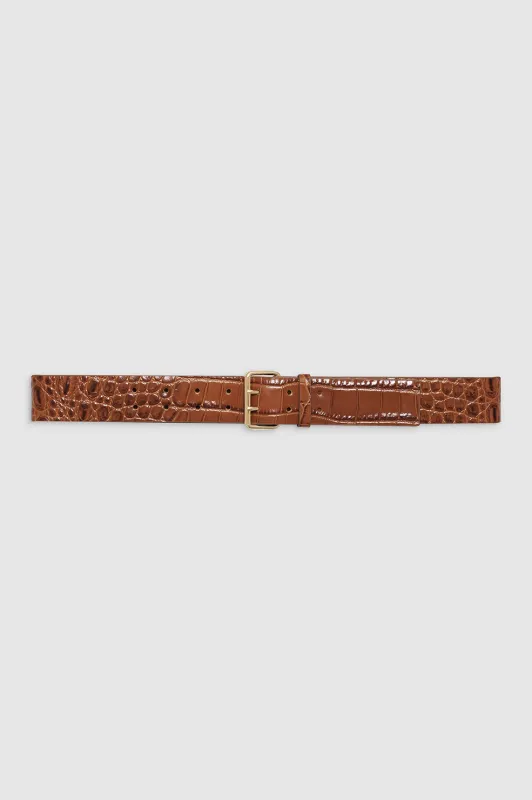 Mila Belt - Embossed Brown sold by Anine Bing