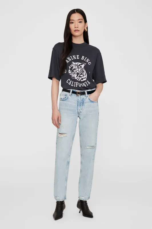 Avi Tee Collegiate Leopard - Washed Charcoal sold by Anine Bing