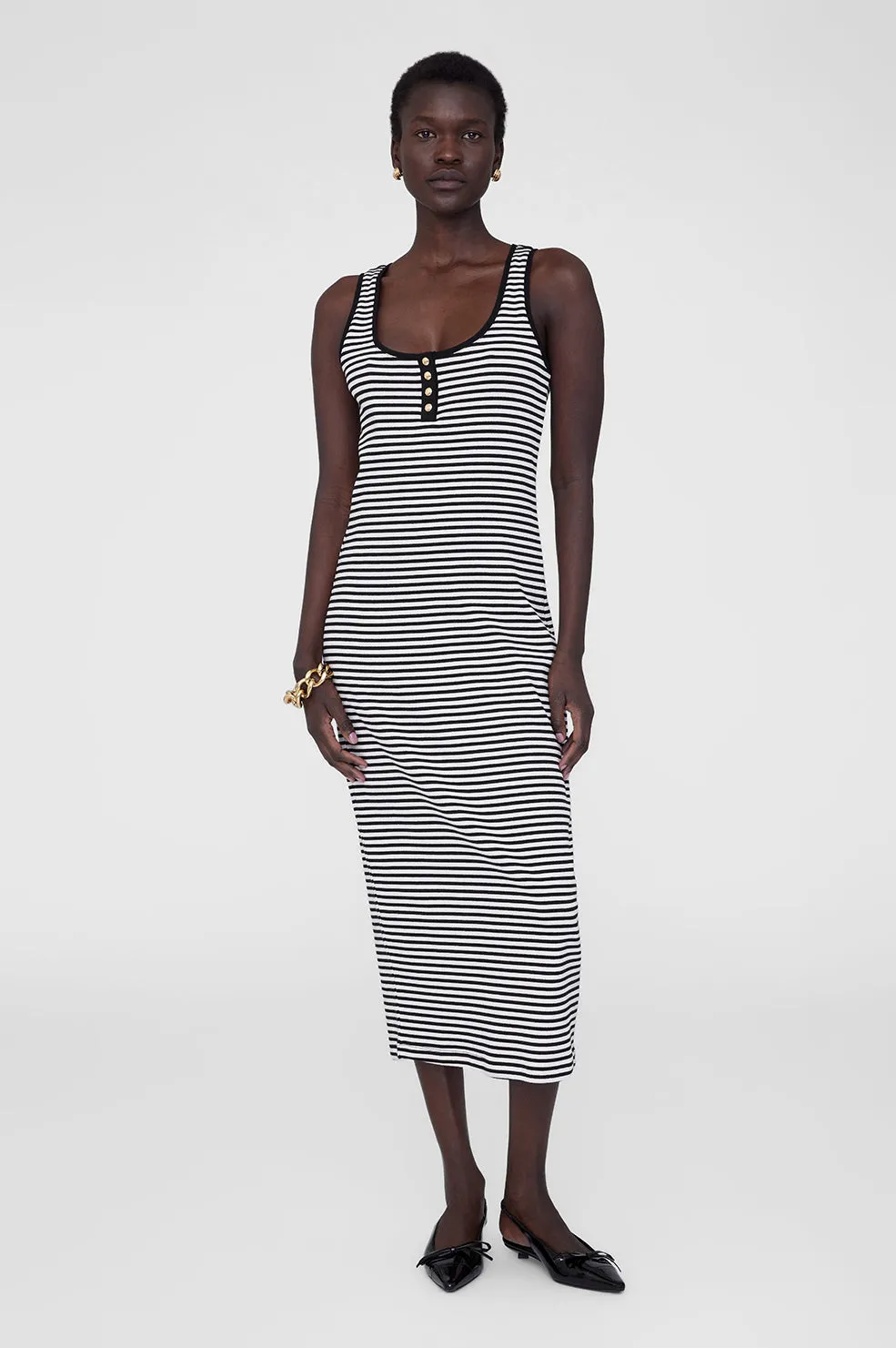 Alessia Tank Midi Dress - Cream And Black Stripe sold by Anine Bing