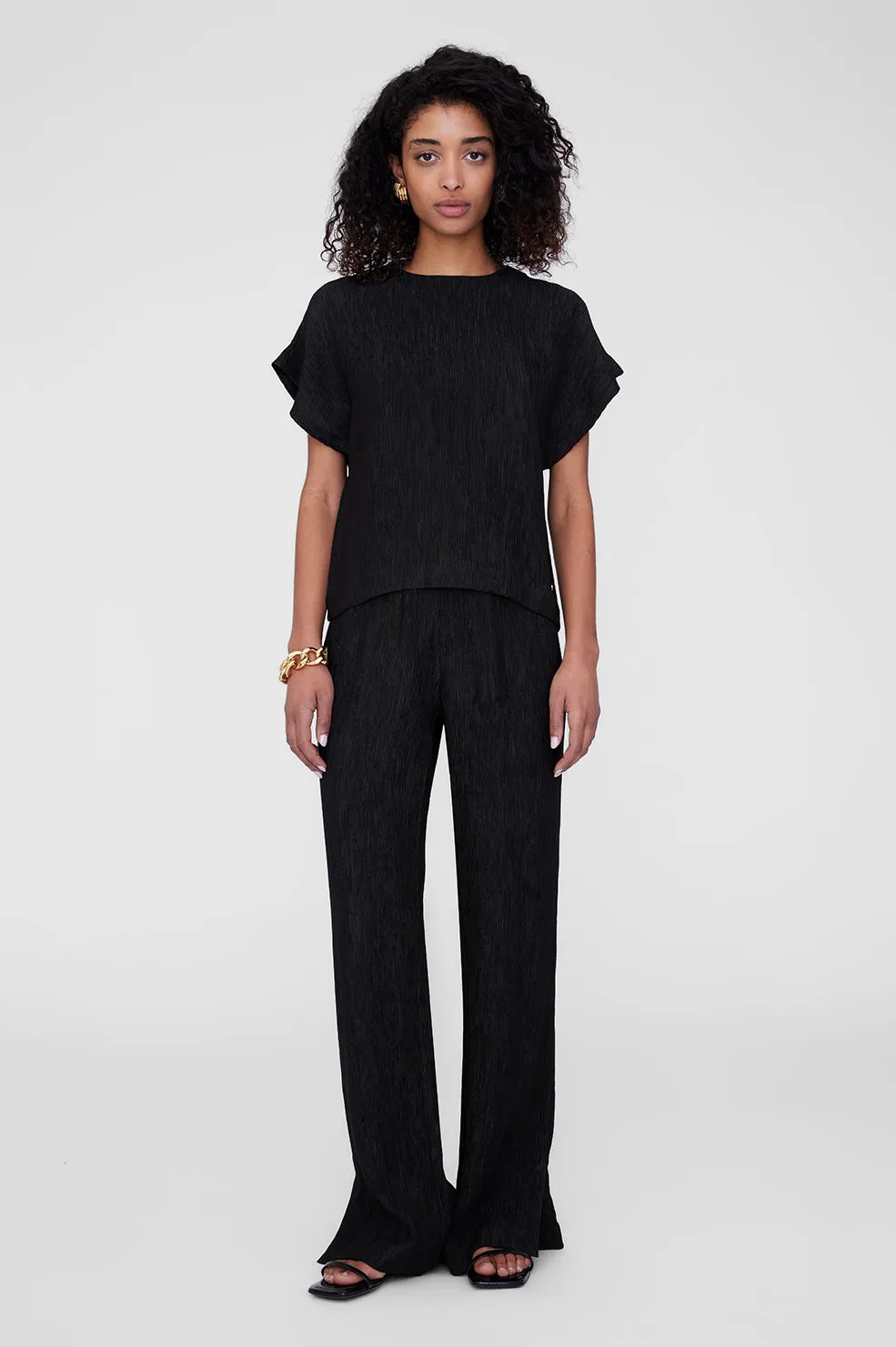 Jollie Top - Black Crinkle sold by Anine Bing