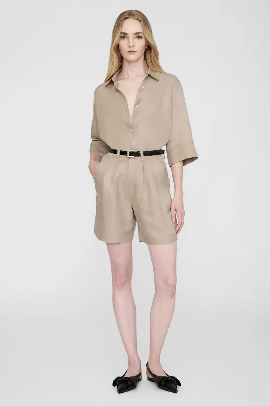 Mary Shirt - Oatmeal Linen Blend sold by Anine Bing