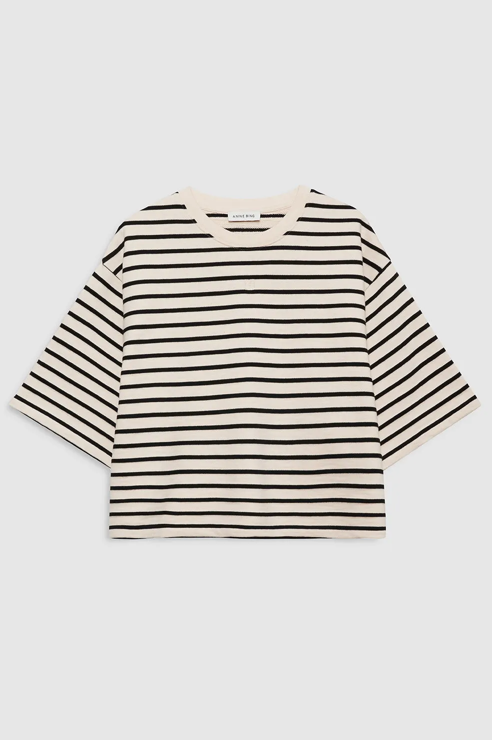 Myers Cropped Tee - Black Stripe French Terry sold by Anine Bing