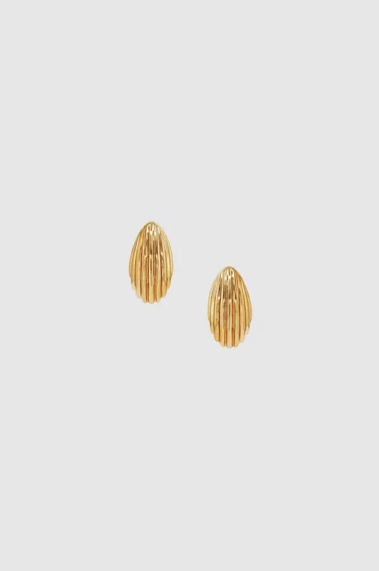 Small Ribbed Drop Earrings - Gold sold by Anine Bing
