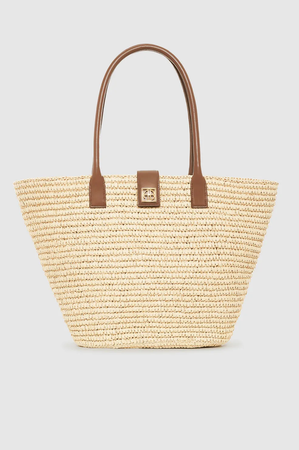 Lou Tote Monogram - Natural With Cognac sold by Anine Bing
