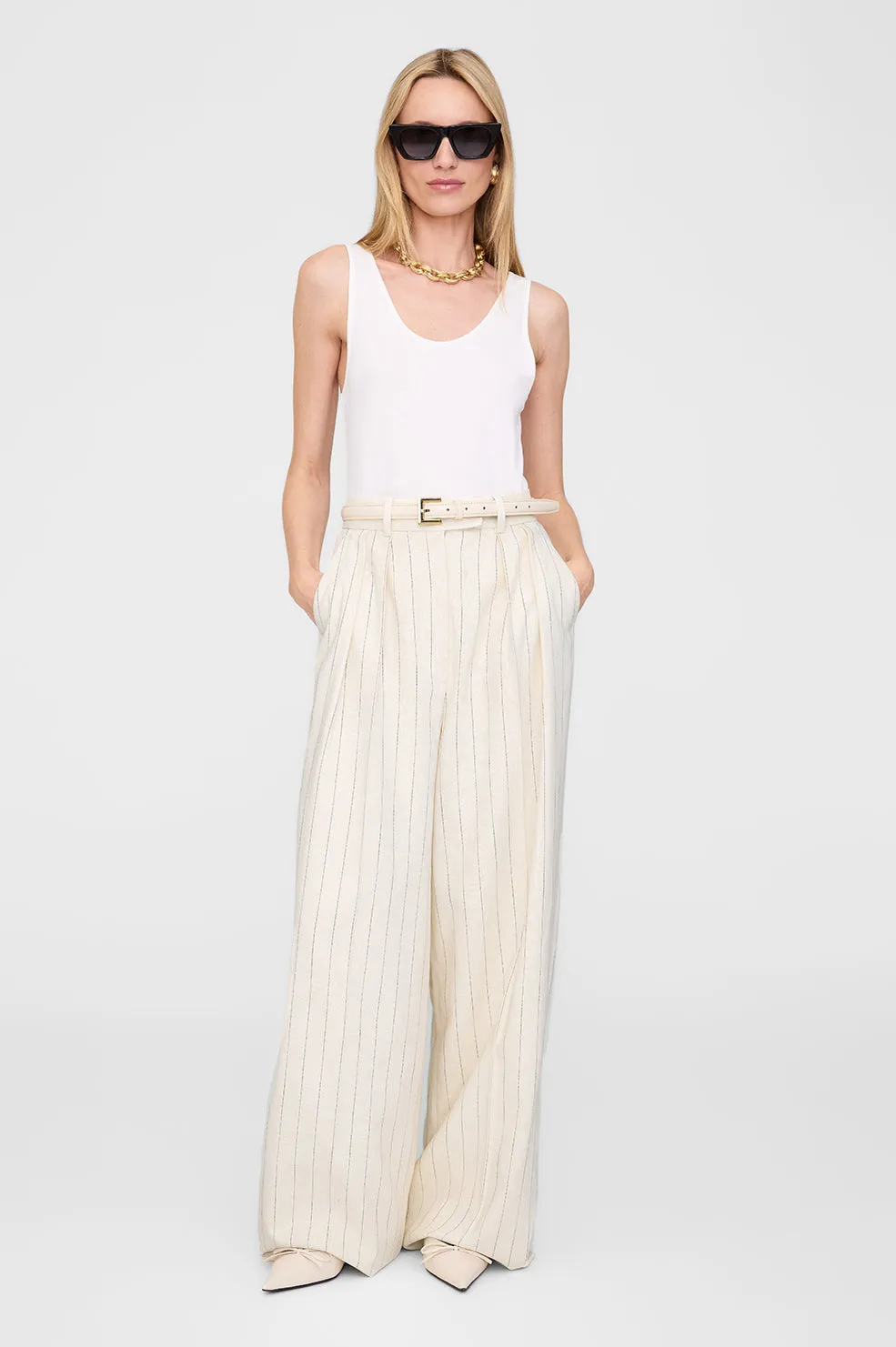 Lou Trouser - Cream And Black Stripe sold by Anine Bing