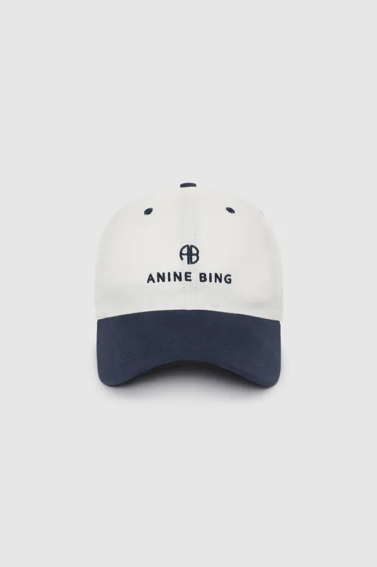 Jeremy Baseball Cap - Ivory And Navy sold by Anine Bing
