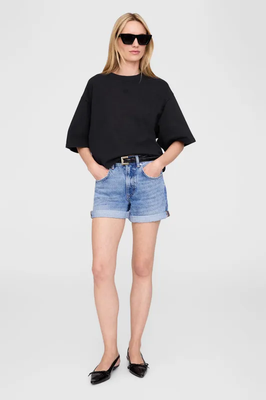 Myers Cropped Tee - Faded Black French Terry sold by Anine Bing