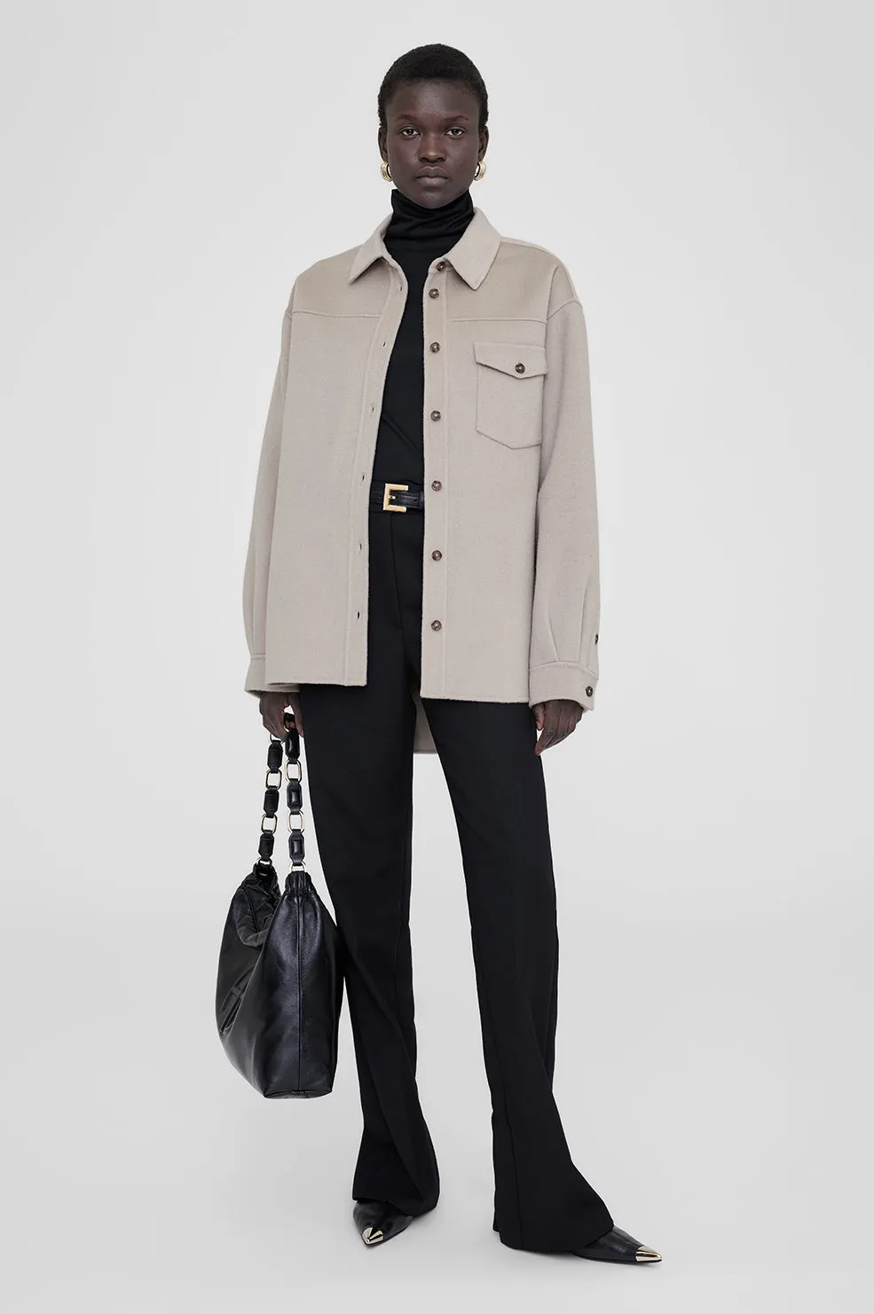 Simon Shirt - Taupe Cashmere Blend sold by Anine Bing