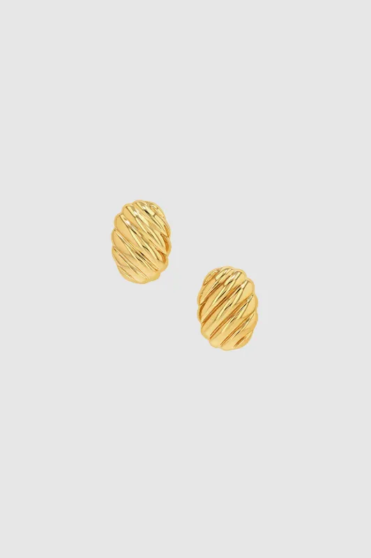 Ribbed Oval Earrings - Gold sold by Anine Bing
