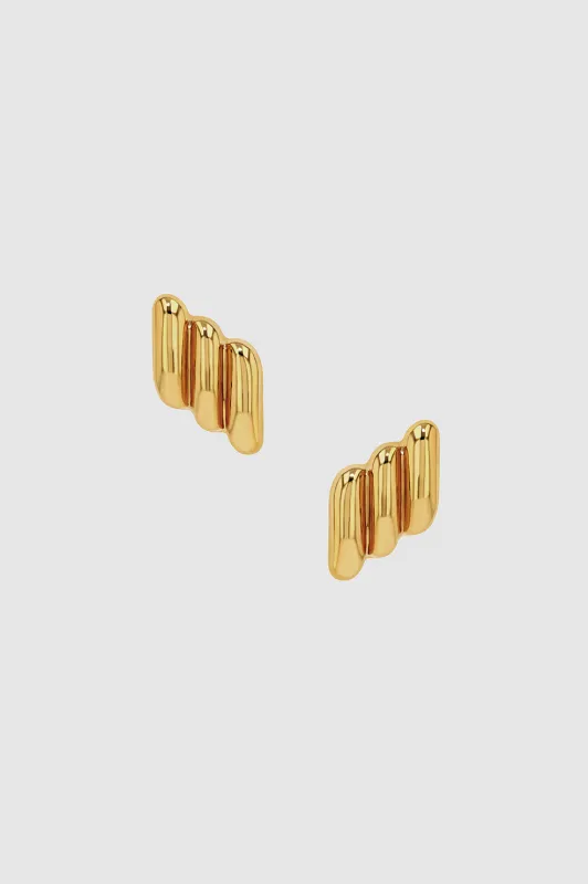 Diagonal Ribbed Earrings - Gold sold by Anine Bing
